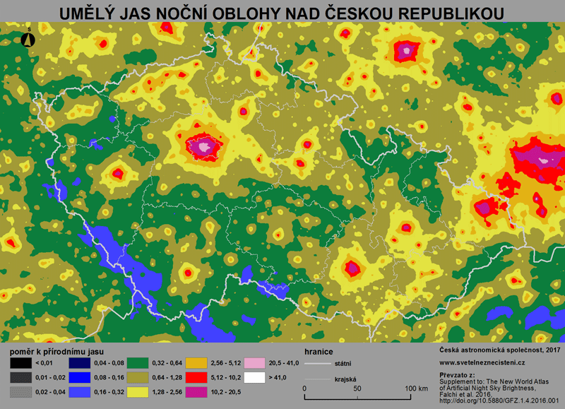 Umělý jas noční oblohy nad Českou republikou